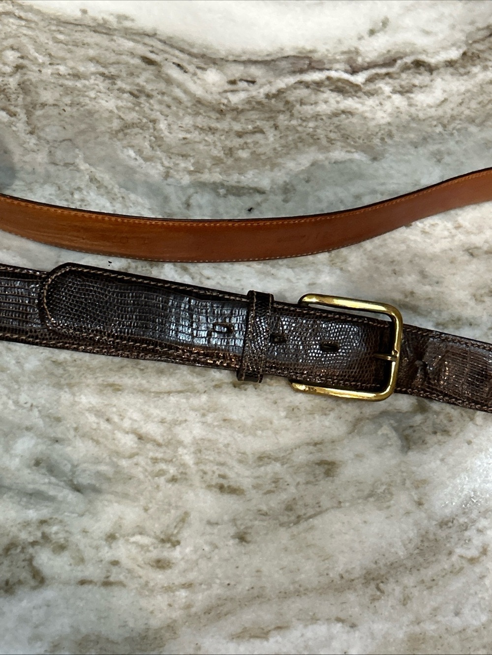 Vintage Lizard Brown Men's Belt with 100% Brass Buckle DESIGNER OLEG CASSINI 40